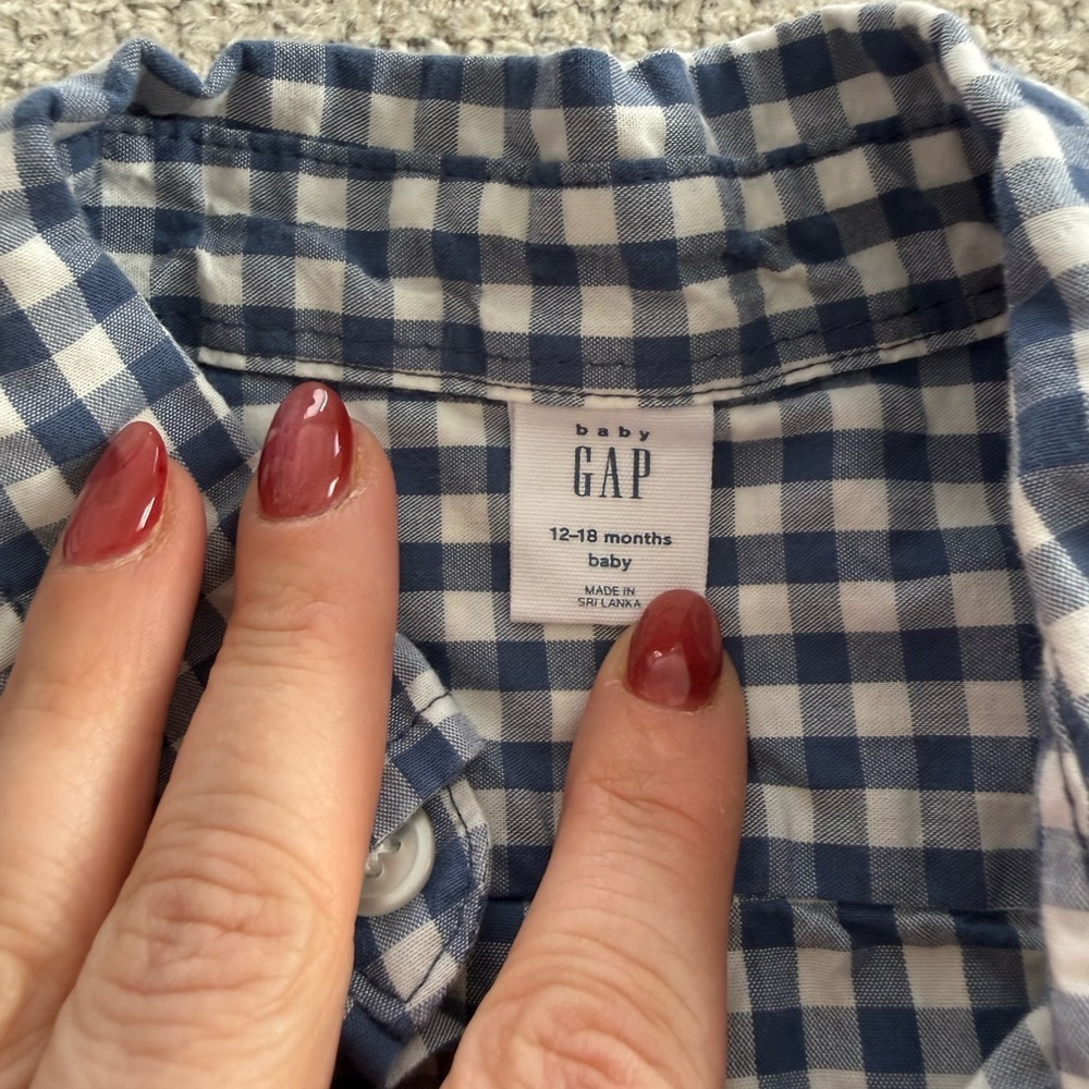 GAP Kids Blue and White Plaid Button Down Shirt - Picture 2 of 2